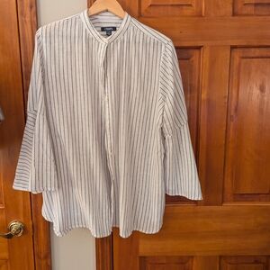 Chaps Ivory and Black Pinstripe Blouse